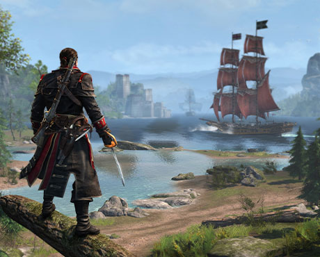 Imagen de Shay Patrick Cormac contemplando su entorno en el juego Assassin's Creed: Rogue.