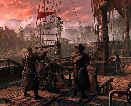 Imagen de Shay maniobrando su navío en el juego de Assassin's Creed: Rogue.