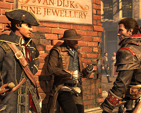 Imagen de Haytham Kenway hablando con Shay en el juego de Assassin's Creed: Rogue.