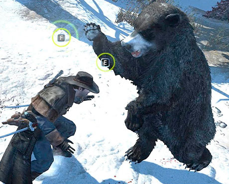 Imagen de Shay enfrentándose a un oso en el juego Assassin's Creed: Rogue.
