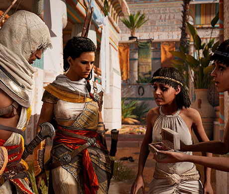 Imagen de Bayek junto a su mujer Aya en el juego Assassin's Creed: Origins.