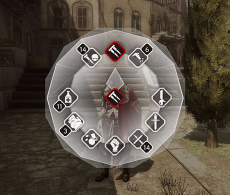 Imagen de acceso rápido de herramientas de Ezio en Assassin's Creed II.