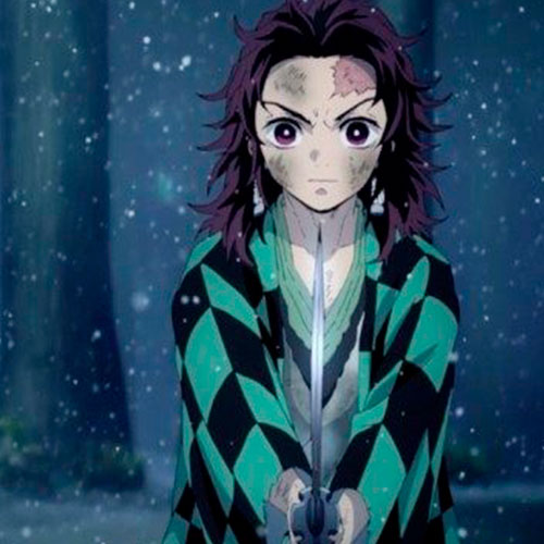 Imagen de tanjiro entrenando con una katana en el anime kimetsu no yaiba.