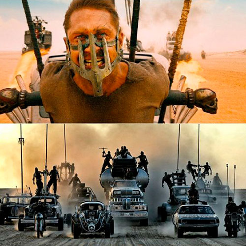 Fotografía de dos escenas de la película mad max: fury road.