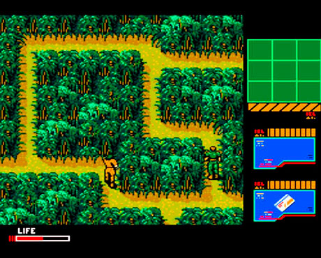Imagen de Snake caminando por una selva en el juego Metal Gear 2: Solid Snake