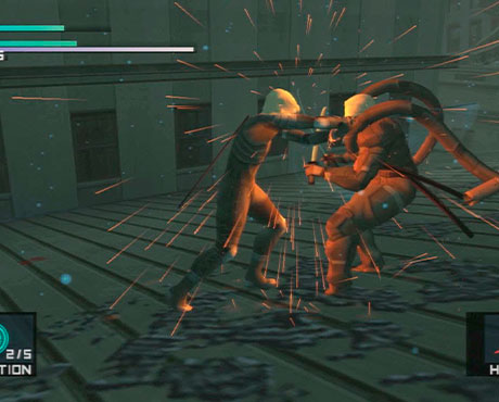 Imagen de Raiden luchando contra Solidus con una katana en el juego Metal Gear Solid 2: Sons of Liberty.