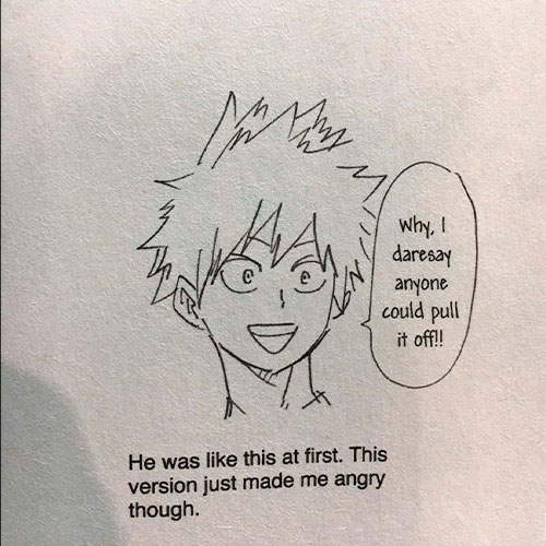 Imagen de primer boceto de bakugo del anime my hero academia.
