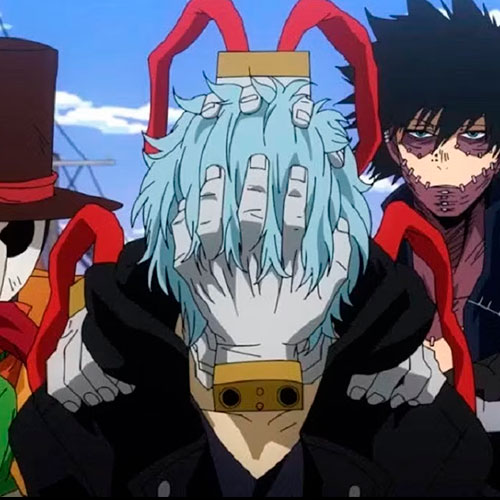 Imagen del líder de la liga de los villanos junto a varios miembros en el anime my hero academia.