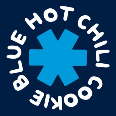 Blue hot chili cookie, comic. Fondo oscuro.