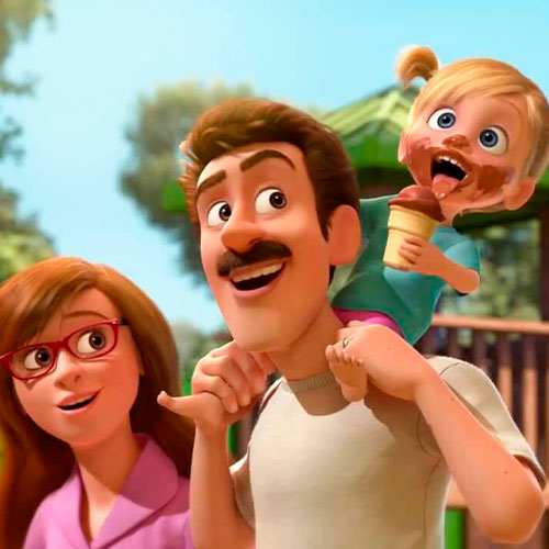 Imagen de reily subido a hombros de su padre junto a su madre en la película del revés.