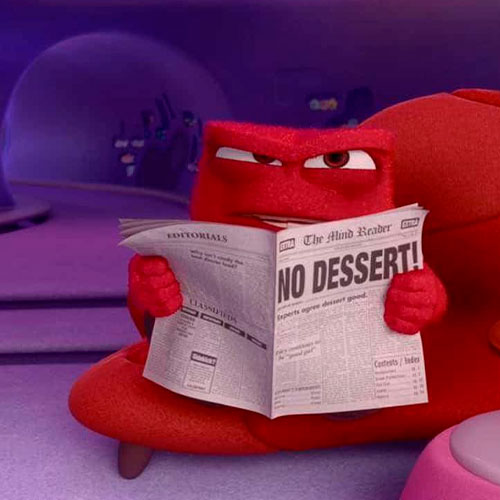 Imagen de furia leyendo el periódico en la película del revés.