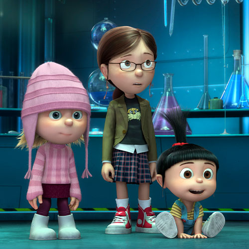 Imagen de las hijas adoptivas de gru en la película gru: mi villano favorito.