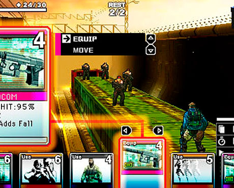 Imagen de Snake utilizando la carta de Socom en el juego Metal Gear Acid.
