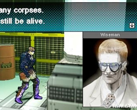 Imagen de Snake teniendo una conversación con Wiseman en el juego Metal Gear Acid 2