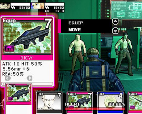 Imagen de selección de arma por carta en el juego Metal Gear Acid 2.