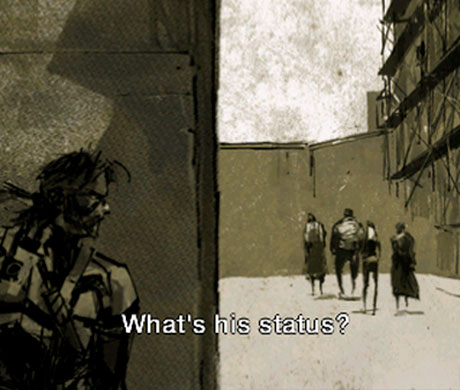 Imagen de Snake hablando durante la cinemática del juego Metal Gear Solid: Portable Ops.