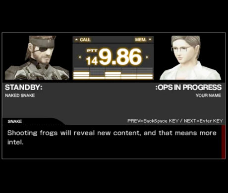 Imagen de Snake hablando a través del Codec en el juego Metal Gear Solid: Portable Ops.