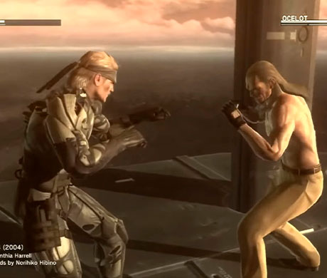Imagen de Snake luchando cuerpo a cuerpo contra Liquid Ocelot en el juego Metal Gear Solid 4