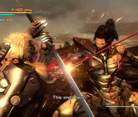 Imagen de Raiden cruzando su katana con la de Samuel Rodrigues en el juego Metal Gear Rising : Revengeance.
