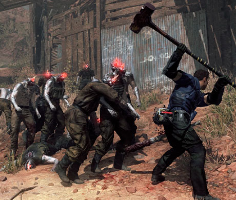 Imagen de jugador golpeando enemigos llamados Wanderers en el juego Metal Gear Survive.