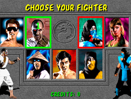 Imagen de la pantalla de selección de luchadores en el primer juego de Mortal Kombat.