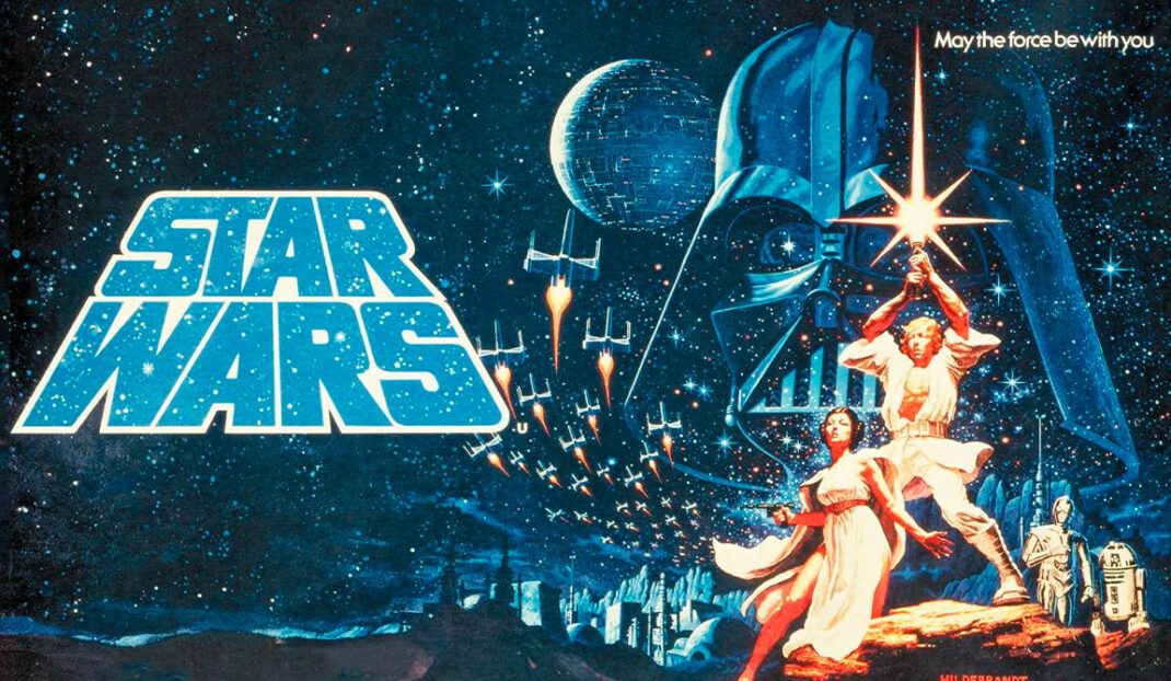 Imagen de portada de la primera película de star wars.