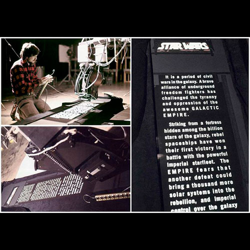 Imagen de como se rodo la primera introducción de las películas de star wars.