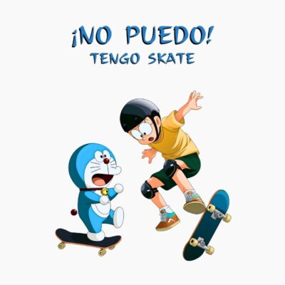 Gato y niño anime haciendo skate