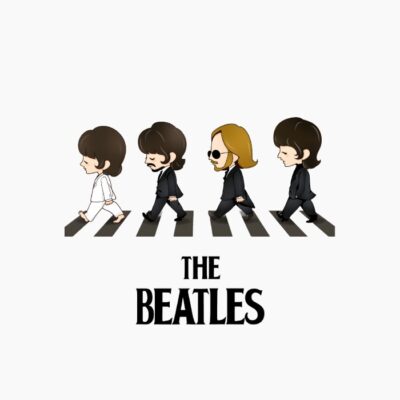 Grupo de música británica, estilo cartoonish, en Abbey Road.