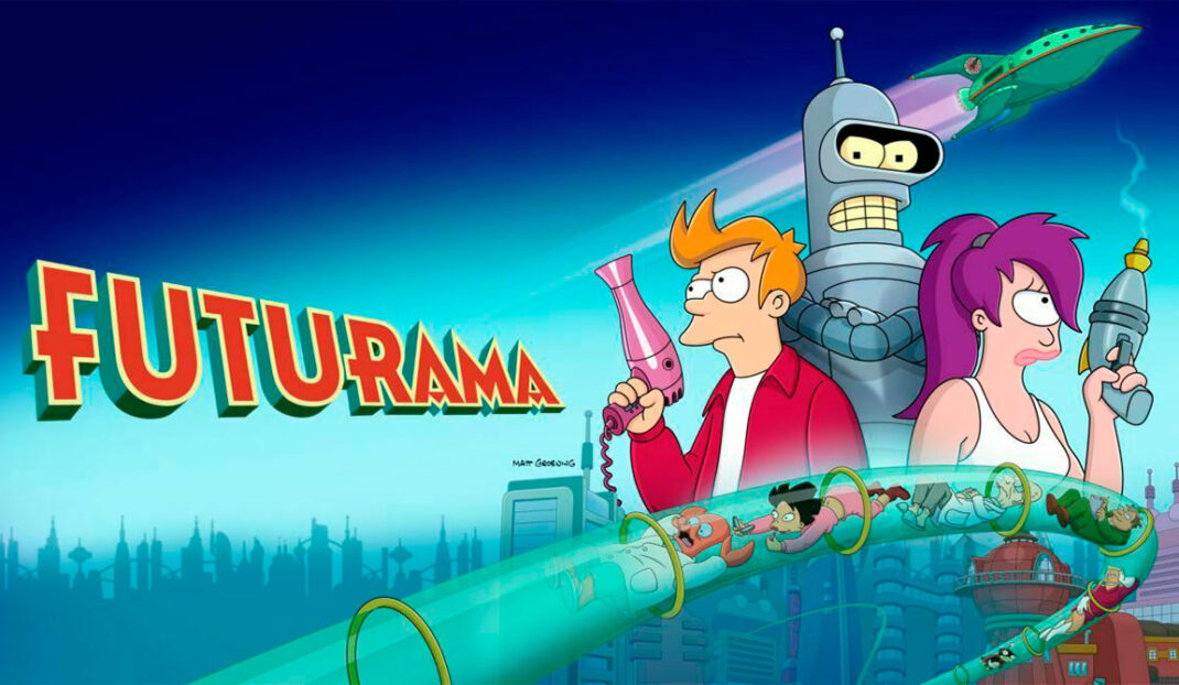 Imagen de banner de futurama donde aparecen los personajes principales.