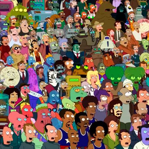 Imagen de muchos personajes que salen en la serie de futurama.