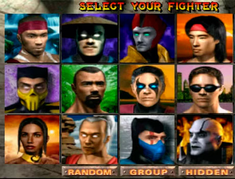 Imagen de la pantalla de selección de personaje en el juego Mortal Kombat 4.