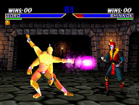 Imagen de Goro enfrentándose a Shinnok en el juego Mortal Kombat 4.