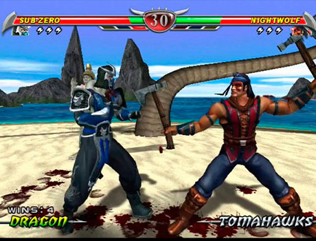 Imagen de Sub-Zero enfrentándose a Nightwolf en el juego Mortal Kombat: Deception.