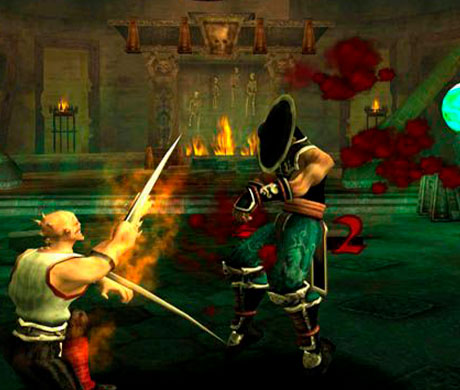 Imagen de Baraka luchando contra Kung Lao en el juego Mortal Kombat: Shaolin Monks.