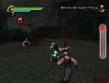 Imagen de Taven luchando contra varios enemigos en el modo Konquest del juego Mortal Kombat: Armageddon.
