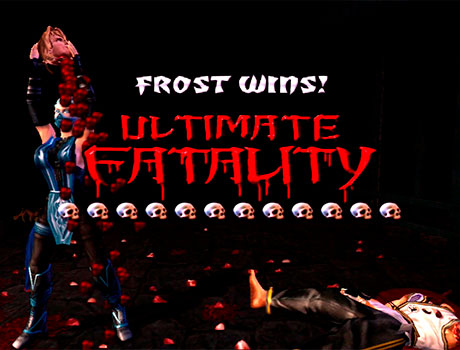 Imagen del personaje Frost haciéndole un Fatality a su contrincante en el juego Mortal Kombat: Armageddon.