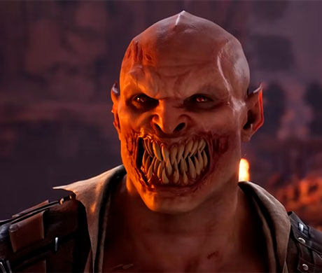 Imagen en primer plano de la cara del personaje Baraka del juego Mortal Kombat X.