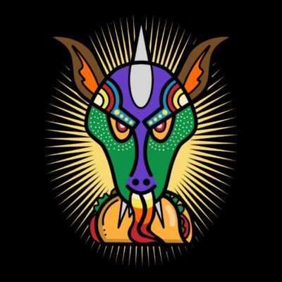 Mexican Chupacabra Animal Face Eating Traditional Taco Food Illustration