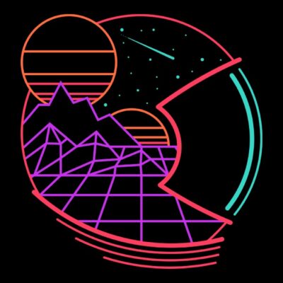 Space adventure in 80s retrowave style