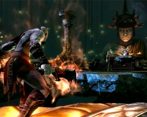Imagen de Kratos y Orkos en el juego God of War: Ascension.