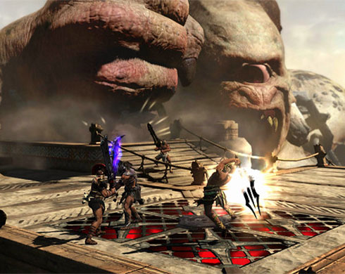 Imagen de varios jugadores enfrentándose en el modo multijugador del juego God of War: Ascension.