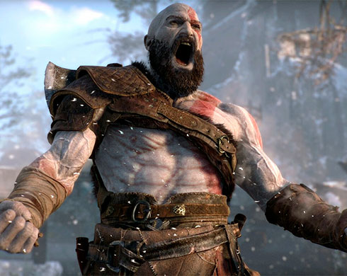 Imagen de Kratos gritando en el juego God of War.