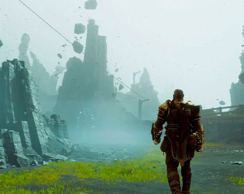 Imagen de Kratos caminando en uno de los escenarios del DLC God of War Valhalla.