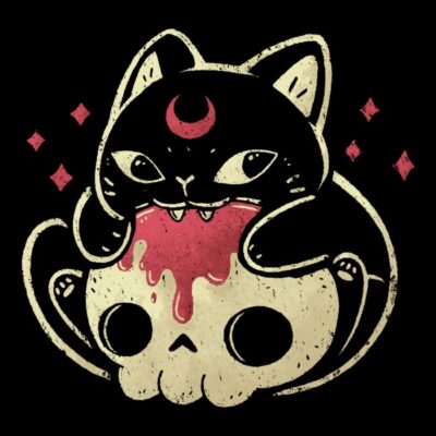 Creepy Black Cat Skull Bite