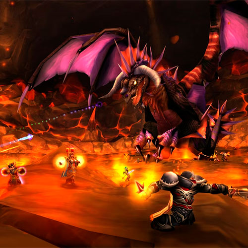 Imagen de un raid contra un dragón en el juego world of warcraft.