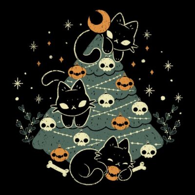 Halloween Christmas Tree with Black Cats