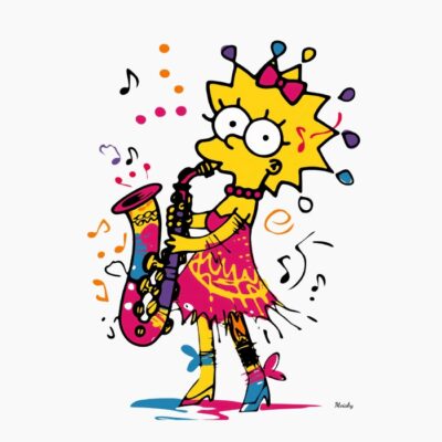 Cartoon Musician Girl tocando el saxofón