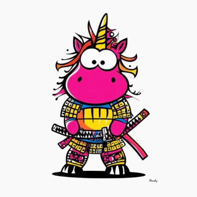 Unicornio Samurai Divertido con Colores Vibrantes