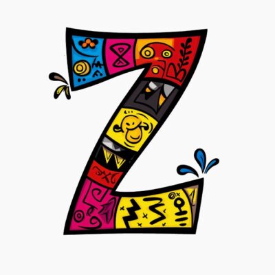 Monograma Letra Z divertida, colorida, tribal y contemporánea